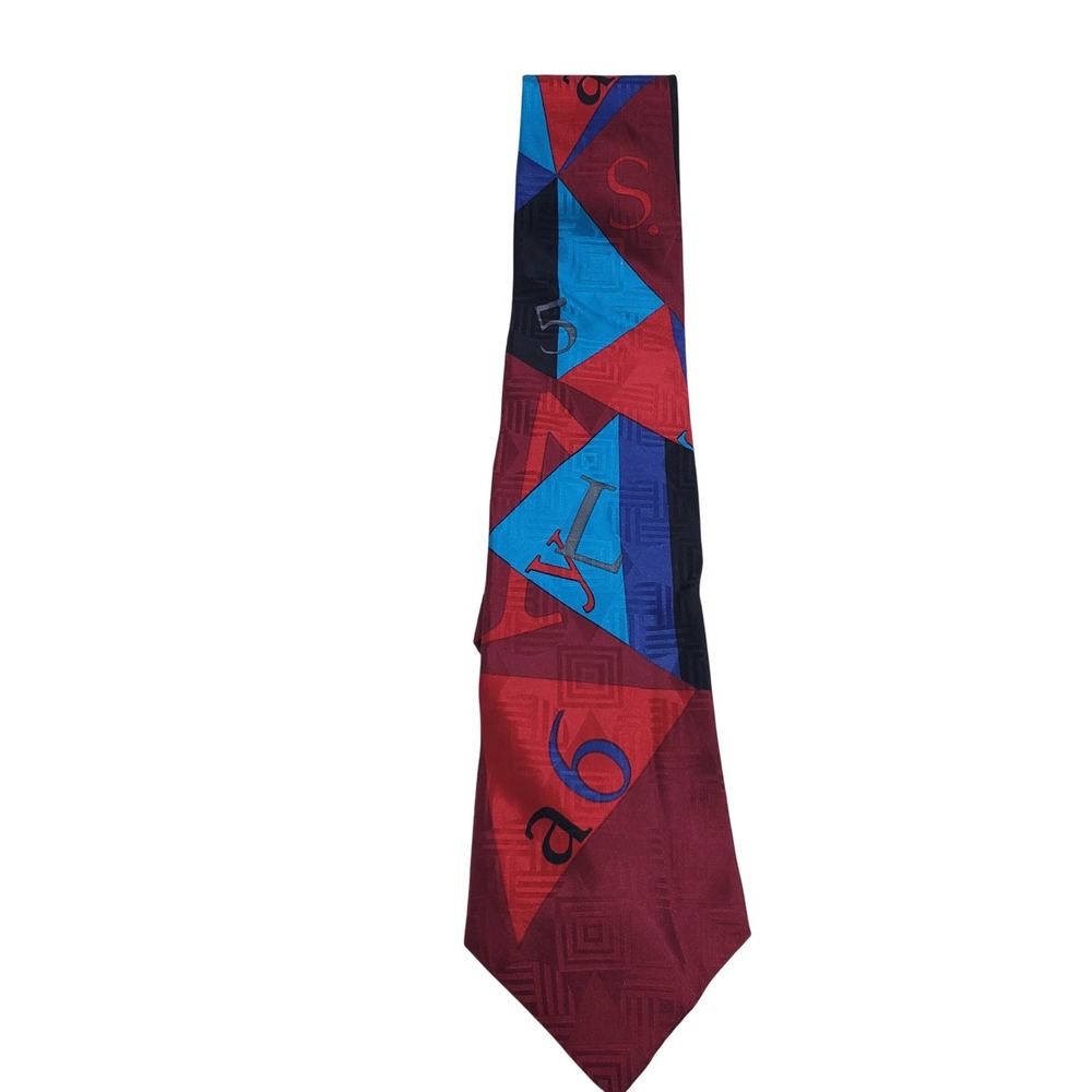 Bugatti Mens Geometric Abstract Italian Silk Tie OS Red Blue Multi